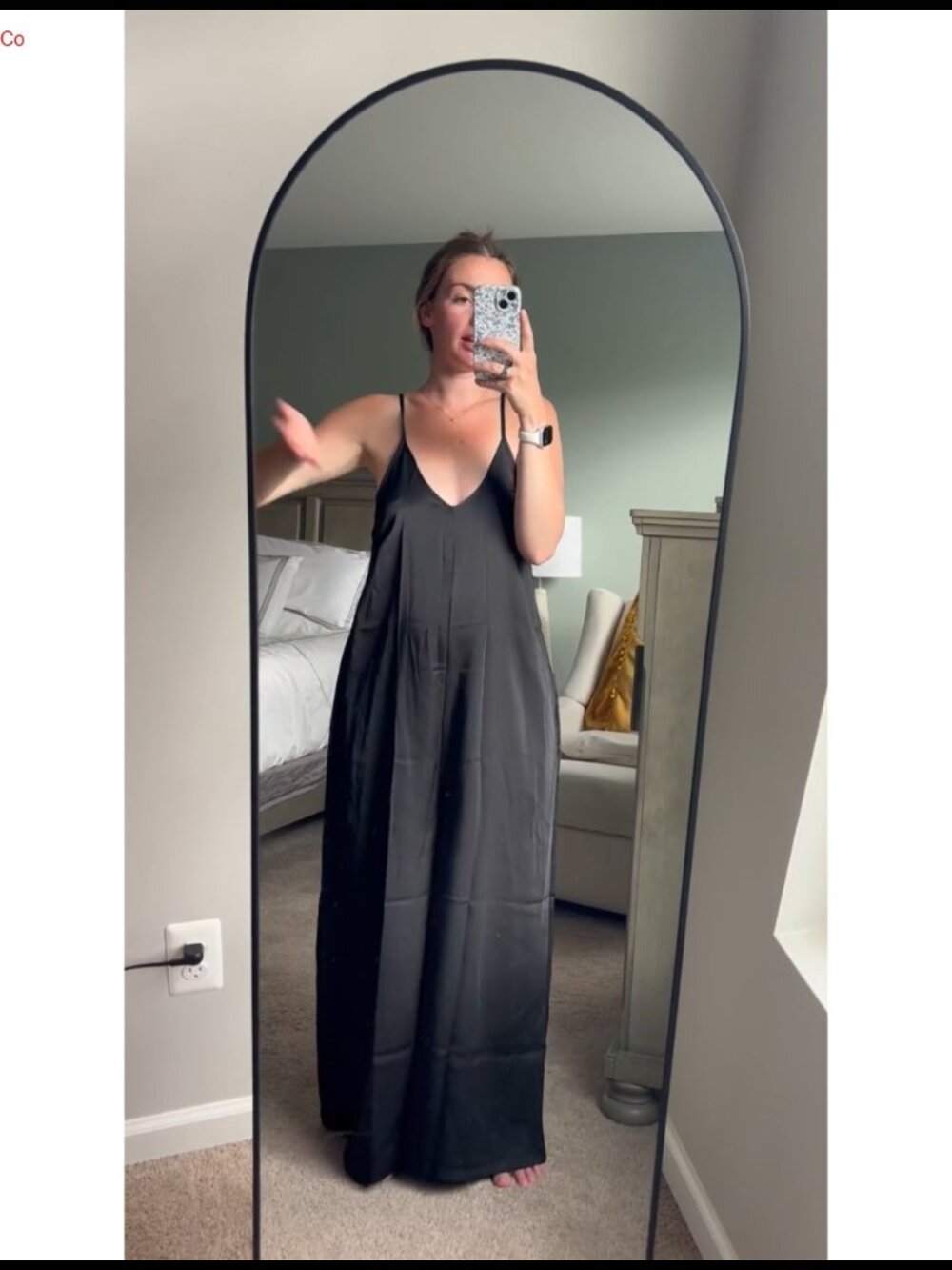 Satin Wide Leg Jumpsuit Adjustable Spaghetti Strap V-Neck Sleeveless Dressy - Picture 6 of 6